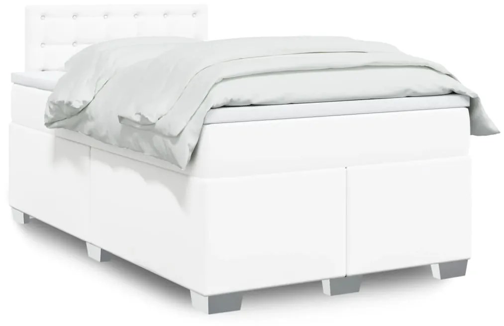 vidaXL Κρεβάτι Boxspring με Στρώμα Λευκό 120x190εκ.από Συνθετικό Δέρμα