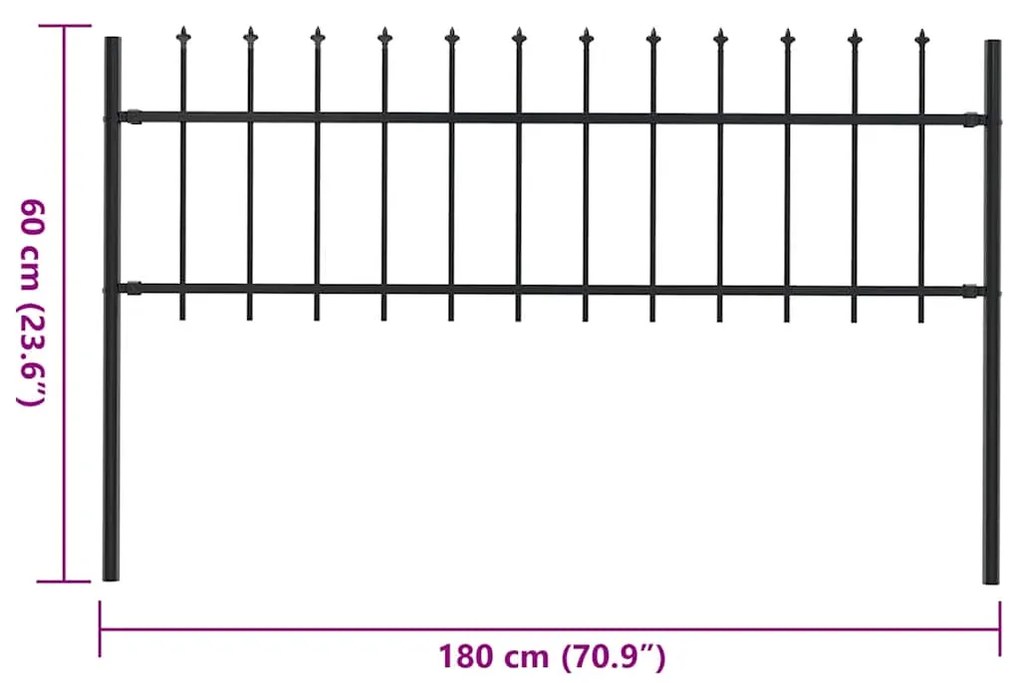 vidaXL Κάγκελα Περίφραξης με Λόγχες Μαύρα 1,8 μ. Ατσάλινα