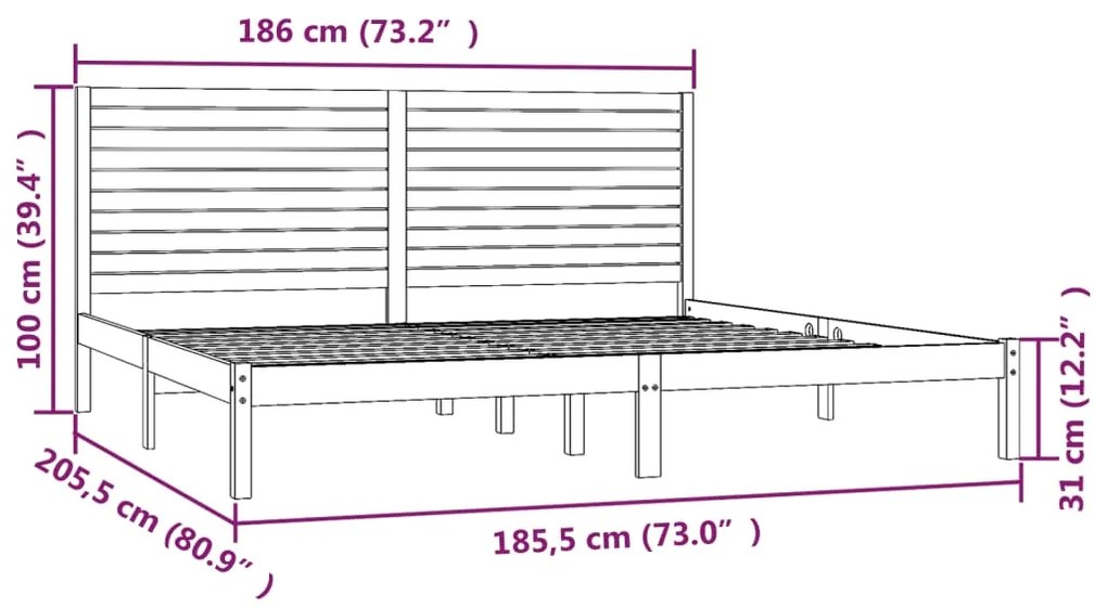 vidaXL Πλαίσιο Κρεβατιού 180 x 200 εκ. Μασίφ Ξύλο Super King Size