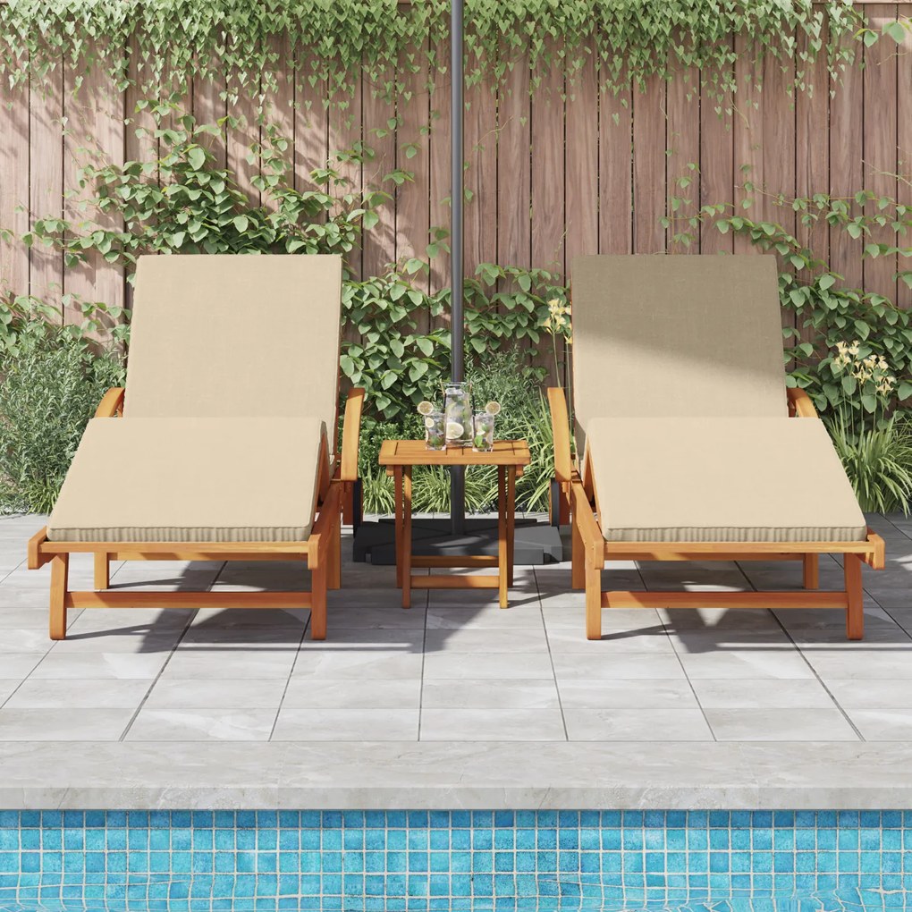 vidaXL Ξαπλώστρα 2 pcs Μπεζ 200 x 67 x 84εκ Μασίφ ξύλο ακακίας