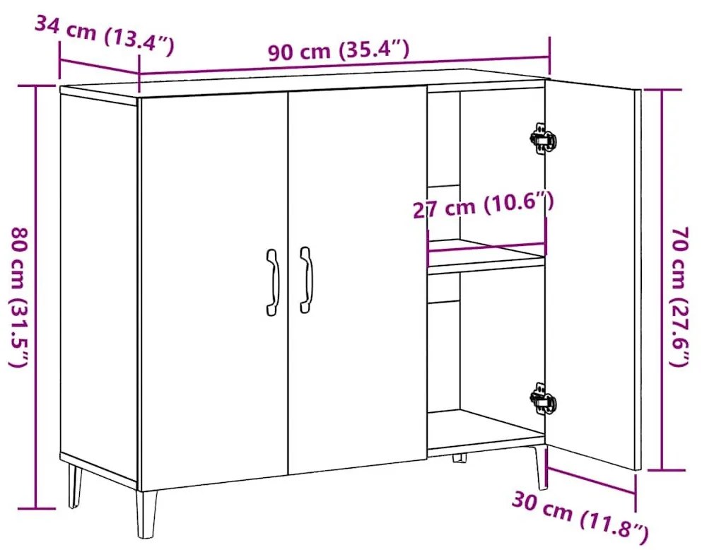 Ντουλάπι Παλαιό Ξύλο 90 x 34 x 80 εκ. από Επεξεργασμένο Ξύλο - Καφέ