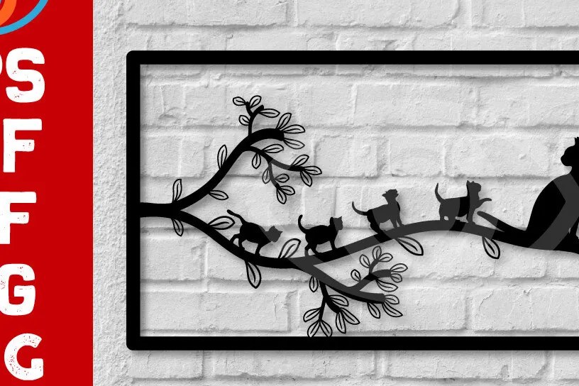 Σετ των 2 Intra απο ξύλο plywood 3mm-4mm πάχος Διακόσμηση τοίχου Cat on Tree Δίασταση 40x40 cm INTRAFABR-65100864