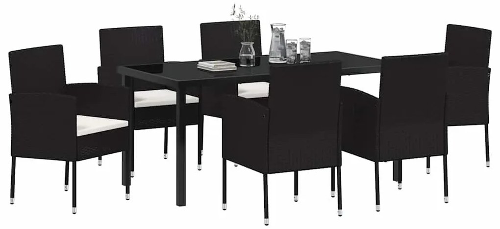 vidaXL Σέτ φαγητού για κήπο με μαξιλάρι 7 pcs Μαύρο Πολυ ράταν