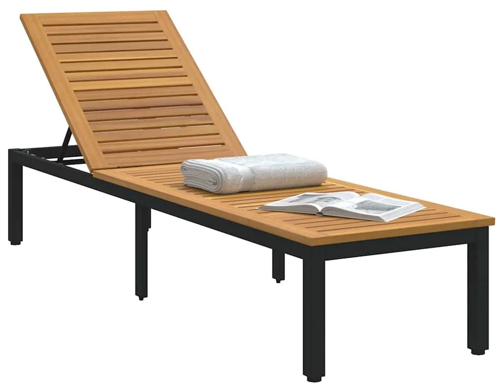 vidaXL Ξαπλώστρα 1-πρόσωπο Μαύρο 200 x 55 x 35 εκ. Μασίφ ξύλο ακακίας