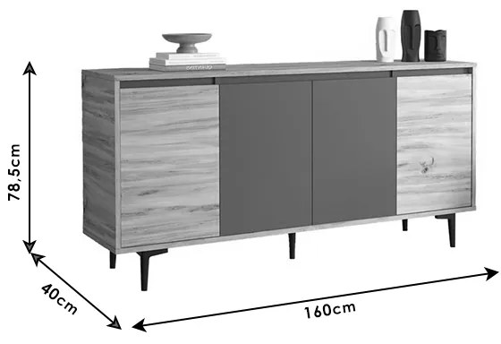Μπουφές Augusta pakoworld oak-ανθρακί 160x40x78.5εκ