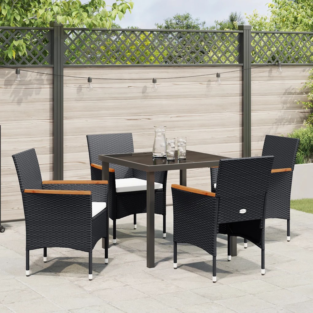 vidaXL Σετ κήπου 5 κομματιών Μαύρο Poly Rattan