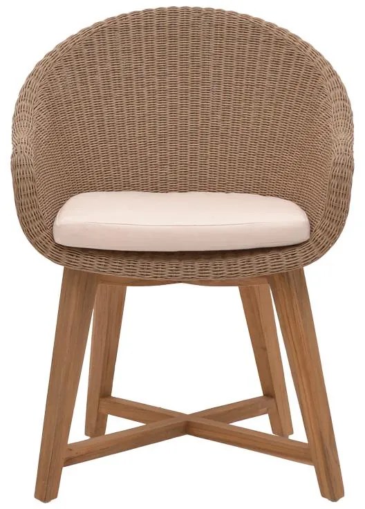 Καρέκλα - Πολυθρόνα Solso σκελετός αλουμινίου με teak πόδι σε Φυσικό και κρεμ μαξιλάρι 62x58x78 εκ. 62x58x78 εκ.