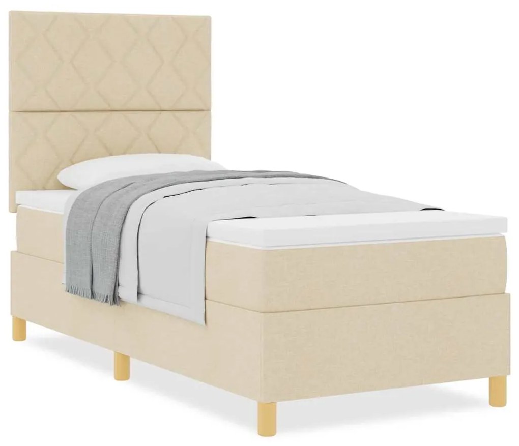 vidaXL Κρεβάτι με ελατήρια με στρώμα Κρεμ 90 x 200 cm ύφασμα
