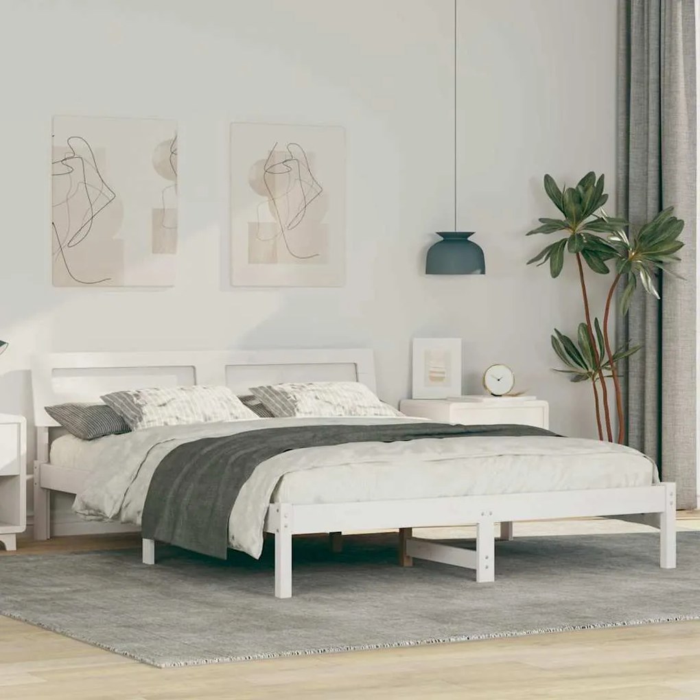 vidaXL Σκελετός Κρεβατιού Λευκό 140 x 200 cm Μασίφ ξύλο πεύκου