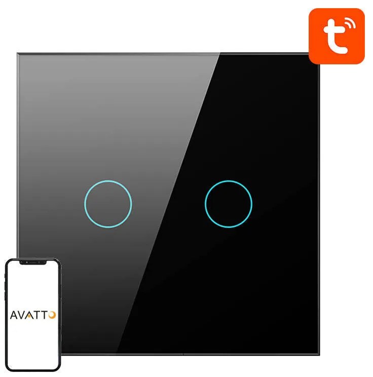 Avatto Έξυπνος Διακόπτης Χωνευτός ZigBee ZTS02-EU-B2 (2 κουμπιά) TUYA (Μαύρο)