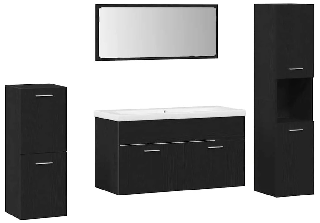 vidaXL Σετ Επίπλων Μπάνιου Επιτοίχιο 5 pcs Μαύρη Οξυά 30 x 30 x 130 εκ