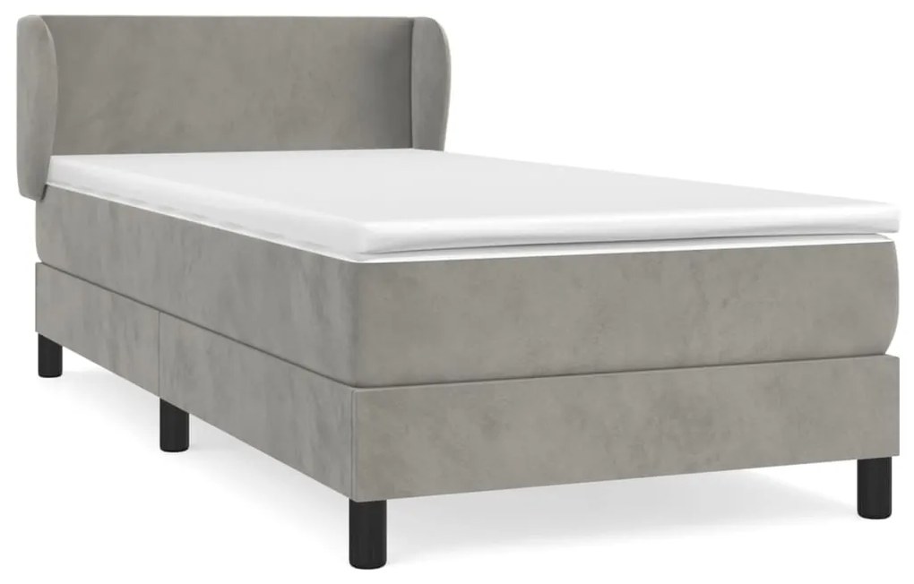 vidaXL Κρεβάτι Boxspring με Στρώμα Ανοιχτό Γκρι 90x190 εκ. Βελούδινο