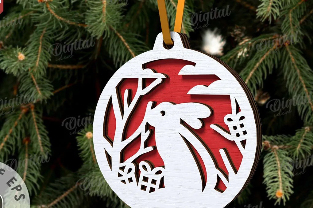 Σετ των 3 Intra απο ξύλο plywood 3mm-4mm πάχος Τρισδιάστατη διακόσμηση Χριστουγεννιάτικου Δέντρου Δίασταση 15x15 cm INTRAFABR-107889099