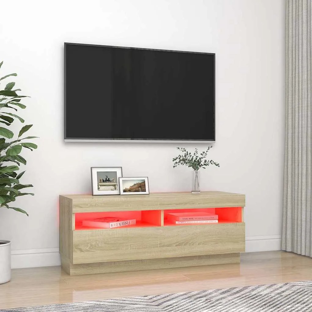 vidaXL Έπιπλο Τηλεόρασης με Φωτισμό LED Sonoma Δρυς 100 x 35 x 40 εκ.