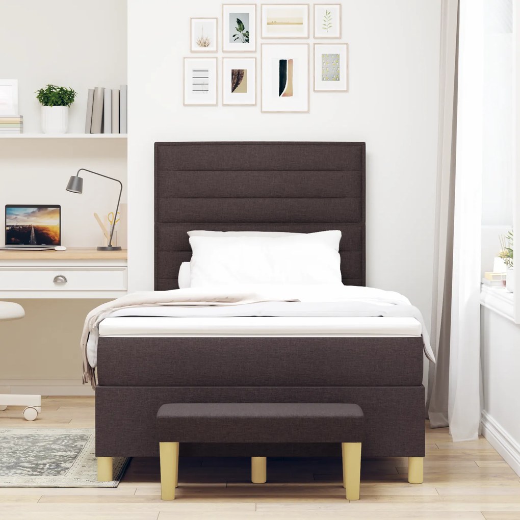 vidaXL Κρεβάτι Box Spring με Στρώμα & Πάγκο Σκούρο Καφέ 120x200 cm Ύφασμα
