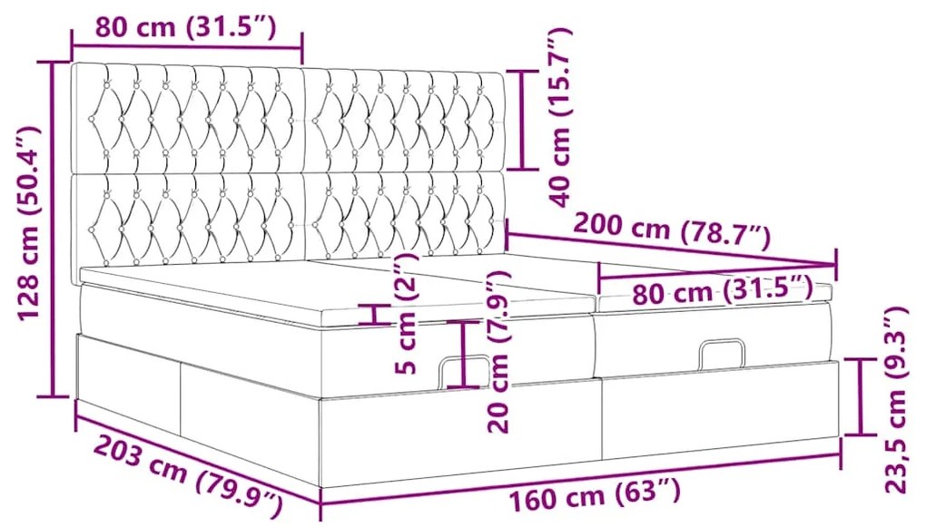 Οθωμανικό Κρεβάτι με Στρώματα Κρέμα 160x200cm Ύφασμα - Κρεμ