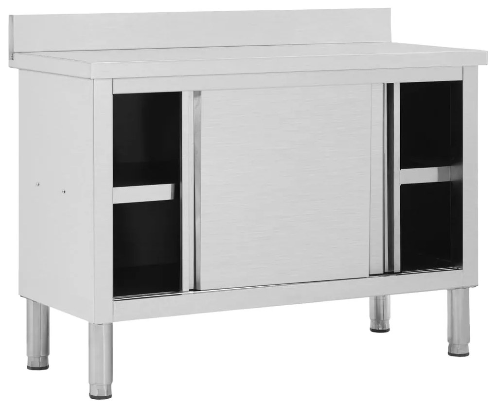 vidaXL Ερμάριο Πάγκος Συρόμενες Πόρτες 120x50x(95-97) εκ. Ανοξ. Ατσάλι