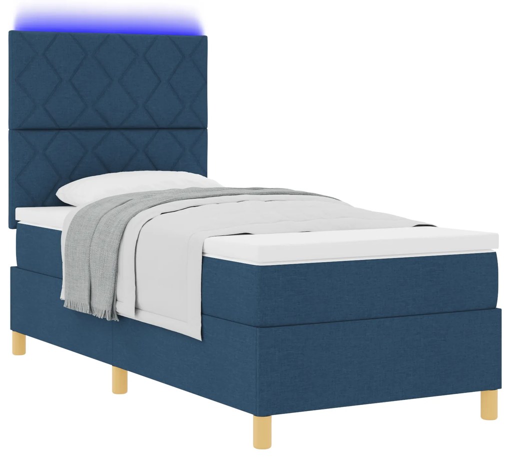 vidaXL Κρεβάτι Box Spring με Στρώμα & LED Μπλε 90x190 εκ. Ύφασμα