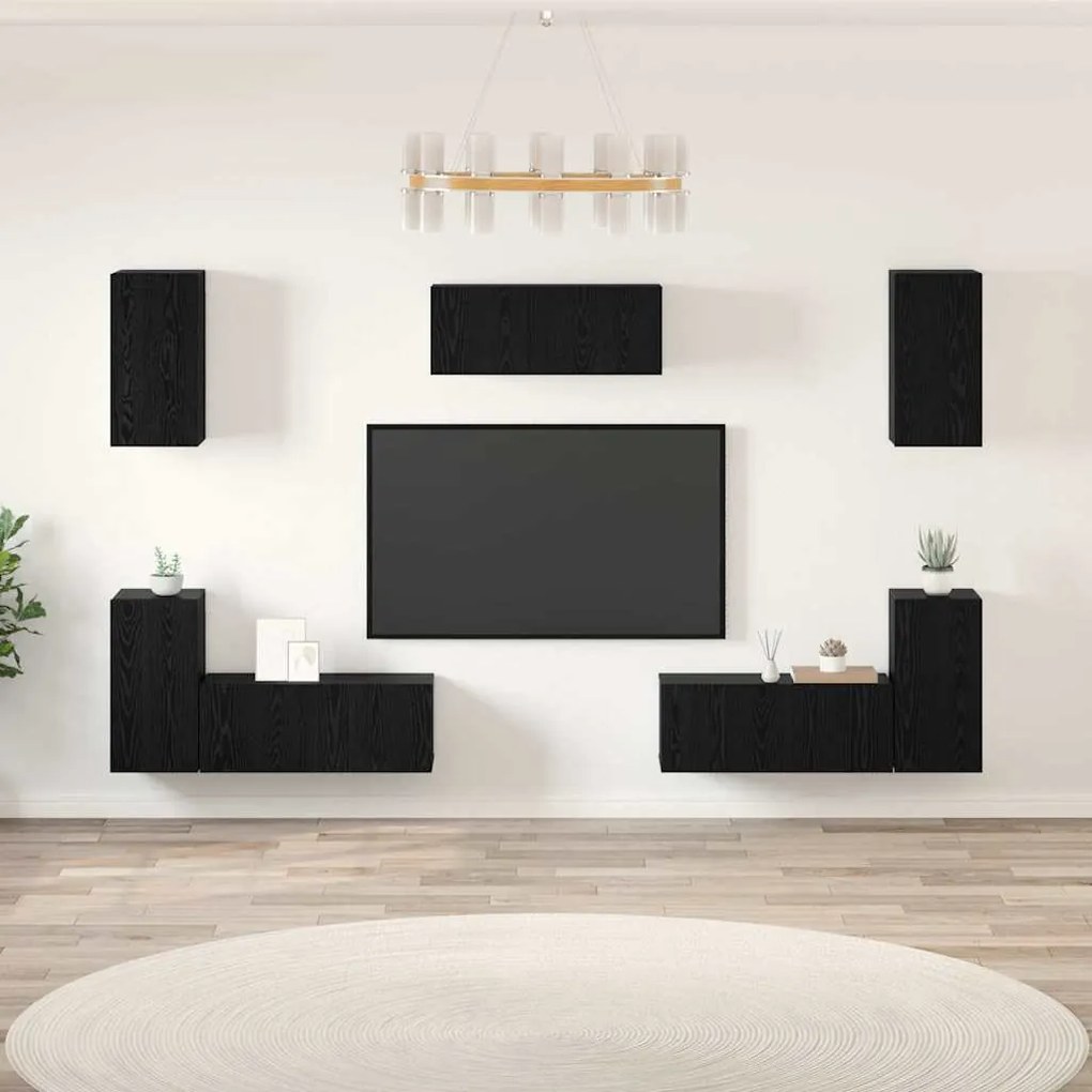 vidaXL Σετ επίπλου τηλεόρασης 7 pcs Μαύρη δρυς Επεξεργασμένο ξύλο