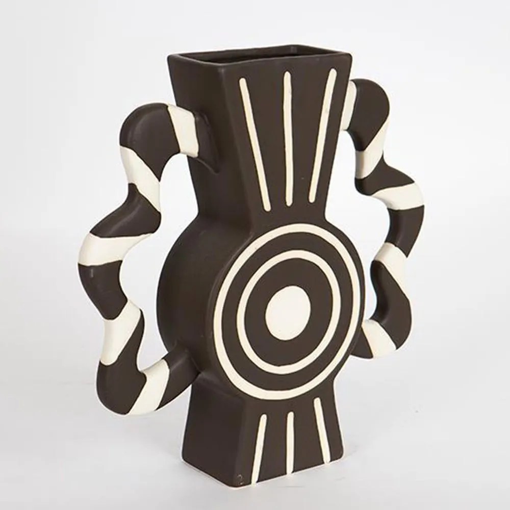 Βάζο Κεραμικό 752-20208 37x8x35,5cm Black-Beige Estheti Home Κεραμικό