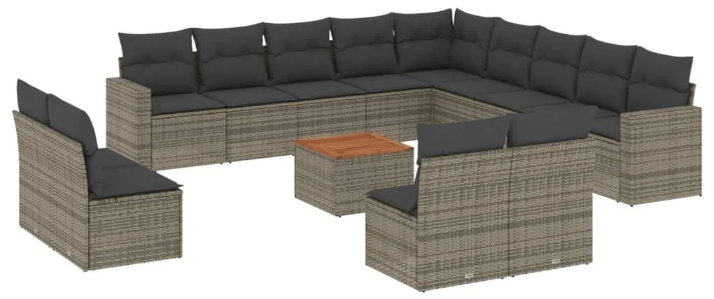 vidaXL Σαλόνι Κήπου 14 Τεμαχίων Γκρι από Συνθετικό Ρατάν με Μαξιλάρια