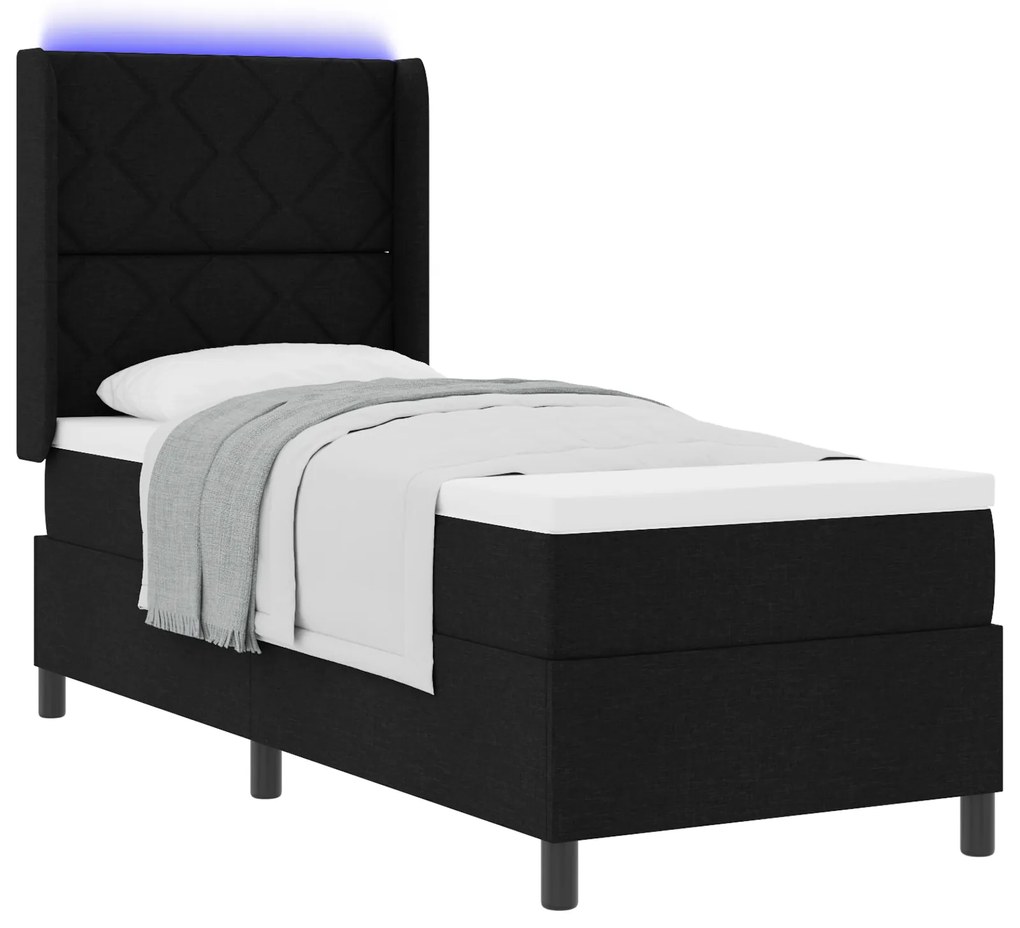 vidaXL κρεβάτι Box Spring με στρώμα & LED Μαύρο 90x190 εκ Υφασμάτινο