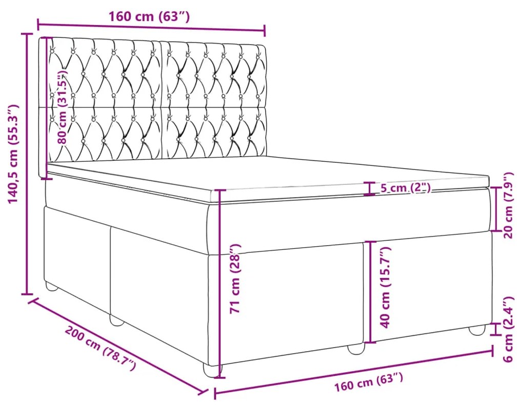 Κρεβάτι Boxspring με Στρώμα Κρεμ 160x200 εκ. Υφασμάτινο - Κρεμ