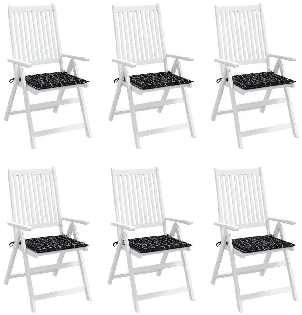 vidaXL Μαξιλάρια Καρέκλας 6 τεμ. Μαύρο Καρό 40 x 40 x 3 εκ. Υφασμάτινα