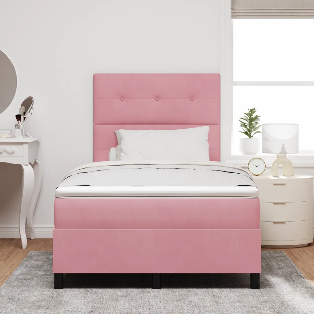 vidaXL Κρεβάτι Box Spring με Στρώμα & LED Ροζ 120x190 εκ. Βελούδο