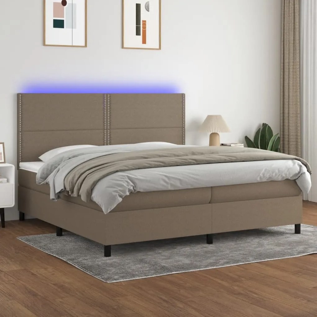 Κρεβάτι Boxspring με Στρώμα &amp; LED Taupe 200x200 εκ. Υφασμάτινο - Μπεζ-Γκρι