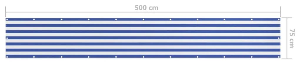 vidaXL Διαχωριστικό Βεράντας Λευκό/Μπλε 75 x 500 εκ. Ύφασμα Oxford