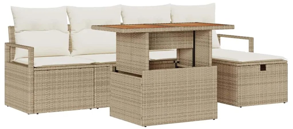 vidaXL Σετ Καναπέ Κήπου Ρυθμιζόμενο ύψος 6 pcs Μπεζ συνθετικό ρατάν