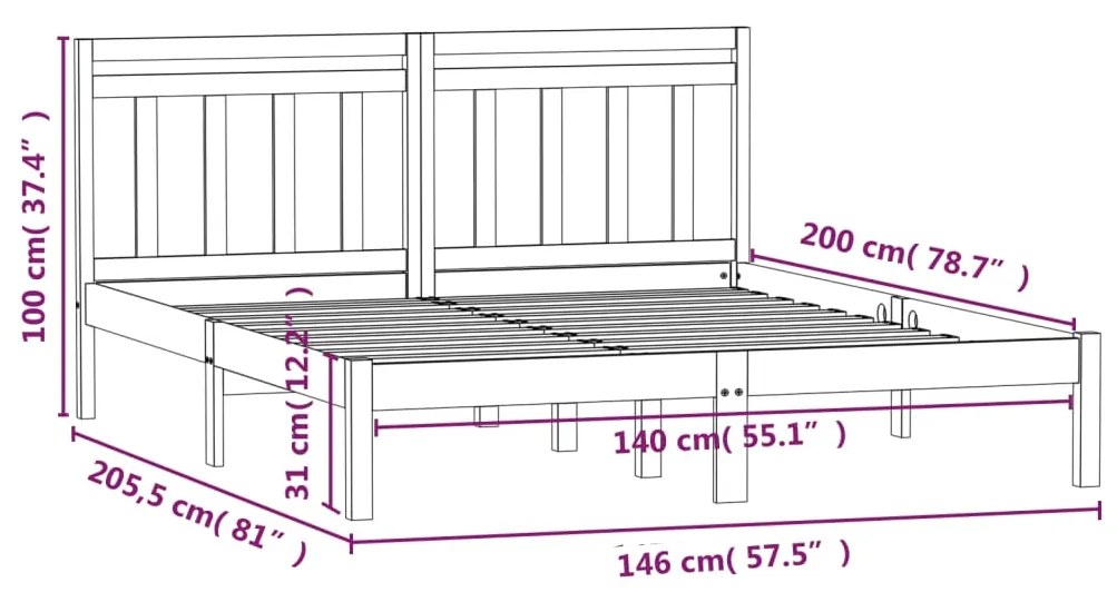 Πλαίσιο Κρεβατιού 140x200 εκ. από Μασίφ Ξύλο Πεύκου - Καφέ