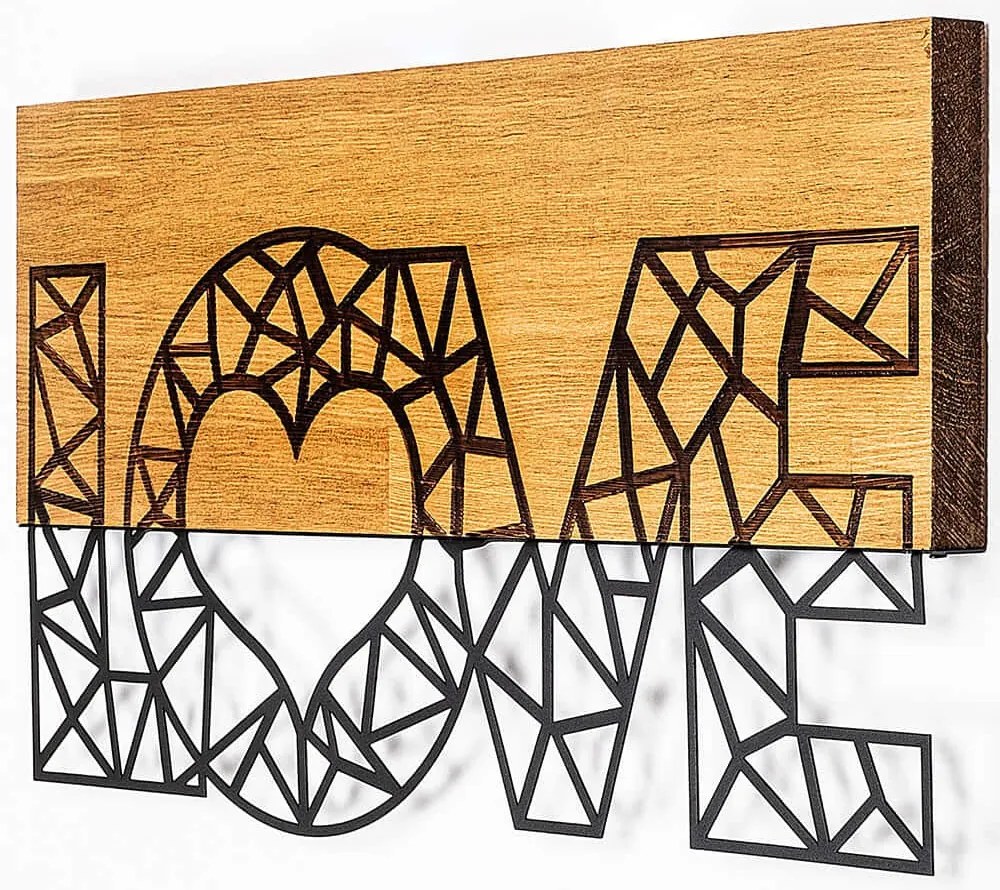 Διακοσμητικό Τοίχου Love 899SKL2310 58x3x30cm Walnut-Black Wallity Μέταλλο,Ξύλο