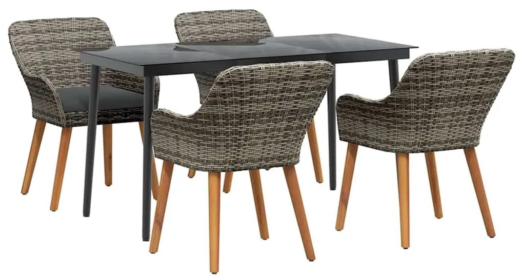 vidaXL Σέτ φαγητού για κήπο με μαξιλάρι 5 pcs Γκρι συνθετικό ρατάν
