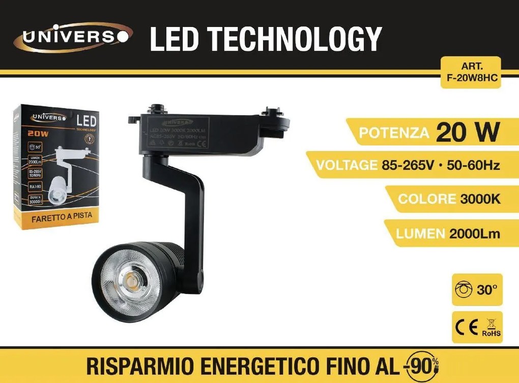 UNIVERSO LED Φωτιστικό Οροφής F-20W8HC 20W 3000K 1800LM Μαύρο Χρώμα