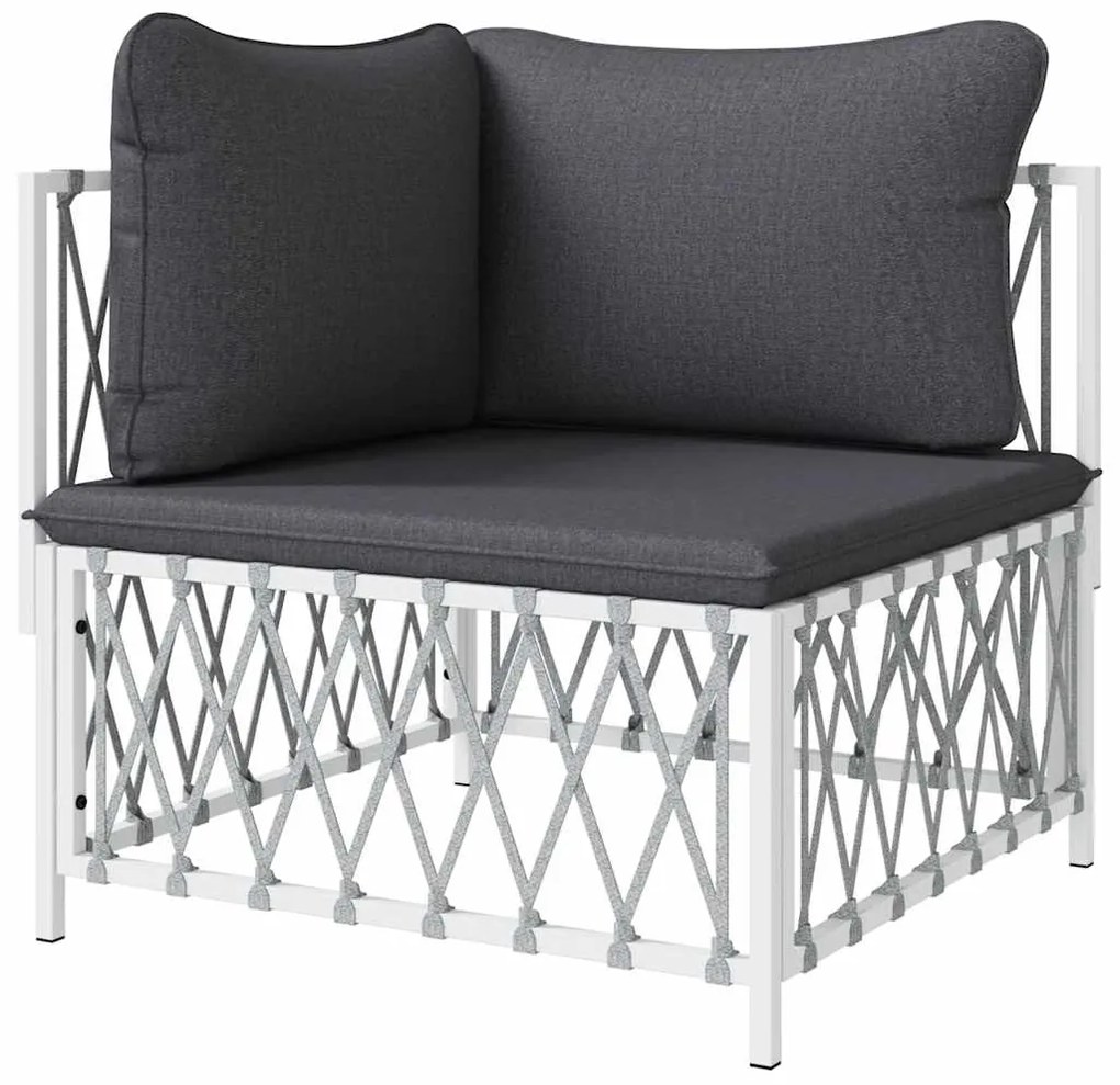 vidaXL Καναπές Κήπου Γωνιακός Λευκός από Πλεγμένο Ύφασμα με Μαξιλάρια