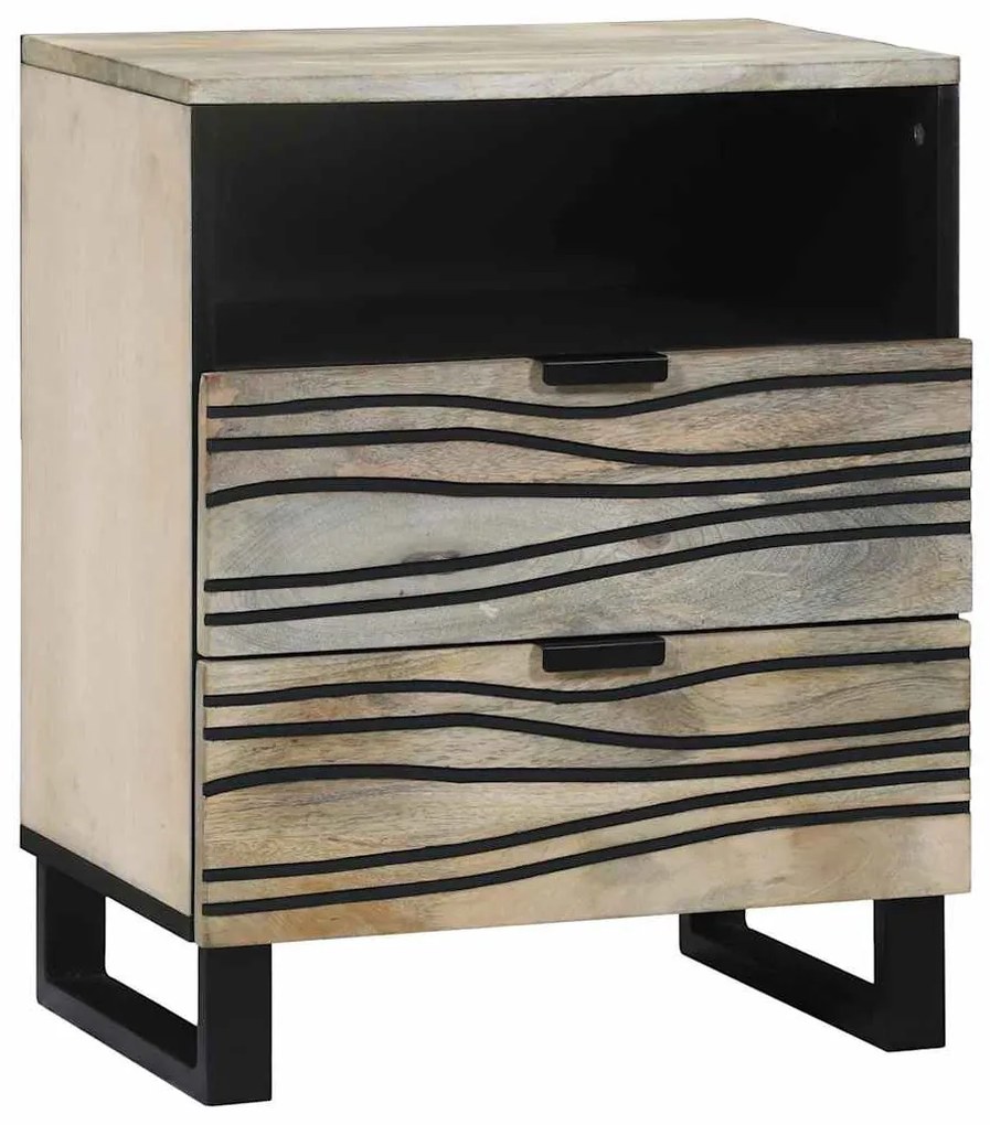 Κομοδίνο Λευκό και Μαύρο 50 x 33 x 62 εκ. Μασίφ ξύλο ακακίας