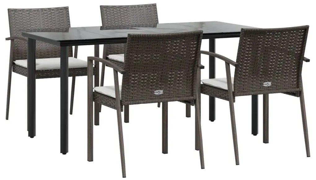 vidaXL Σετ Τραπεζαρίας Κήπου 5 τεμ. Συνθ. Ρατάν / Ατσάλι με Μαξιλάρια