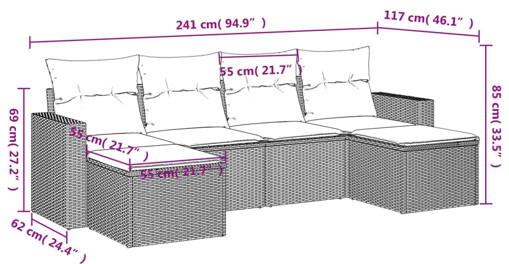 vidaXL Σαλόνι Κήπου Σετ 6 Τεμαχίων Καφέ Συνθετικό Ρατάν με Μαξιλάρια