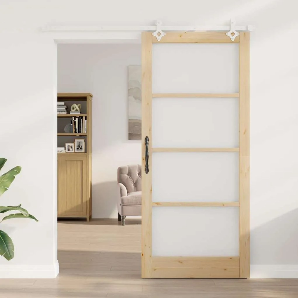 vidaXL Συρόμενη Πόρτα Καφέ 93 x 211 εκ. Ξύλο και μέταλλο