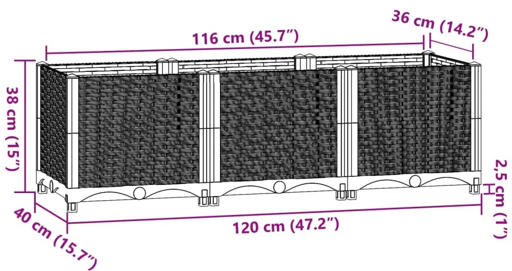 vidaXL Ζαρντινιέρα 120 x 40 x 38 εκ. από Πολυπροπυλένιο