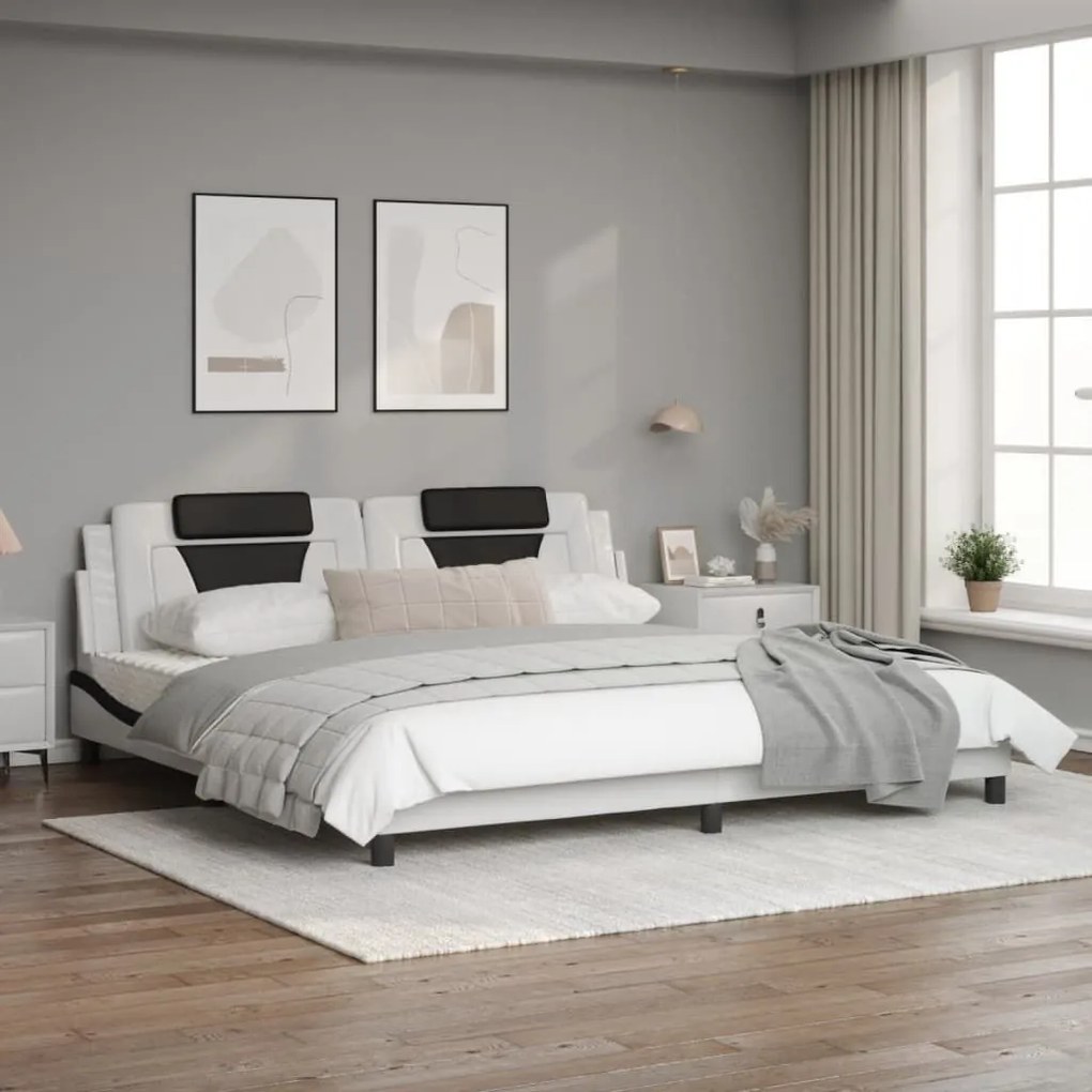 Πλαίσιο Κρεβατιού με Κεφαλάρι Λευκό/Μαύρο 200x200εκ.Συνθ. Δέρμα - Λευκό