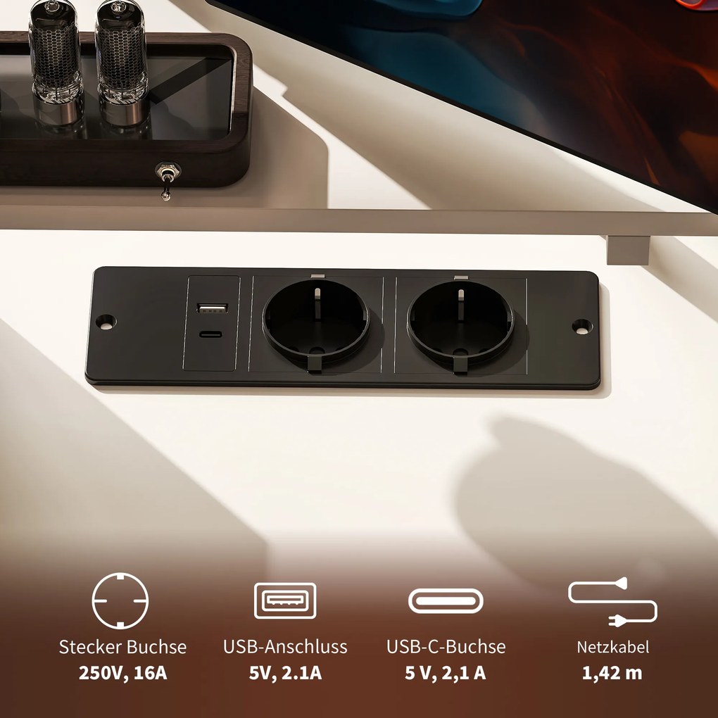 HOMCOM Γραφείο σε σχήμα L με σταθμό φόρτισης, γωνιακό γραφείο υπολογιστή με βάση οθόνης και ράφια, για οικιακό γραφείο, γραφείο, Λευκό