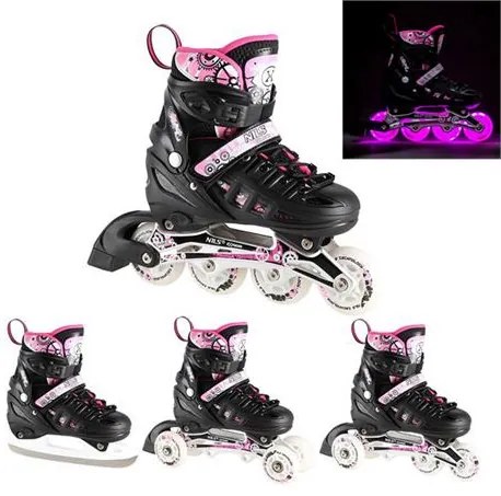 Αυξομειούμενα Roller NH 10905 ΣΕΤ 4 ΣΕ 1 INLINE SKATES NILS EXTREME Μαυρο/Ροζ LED-SMALL (31-34)