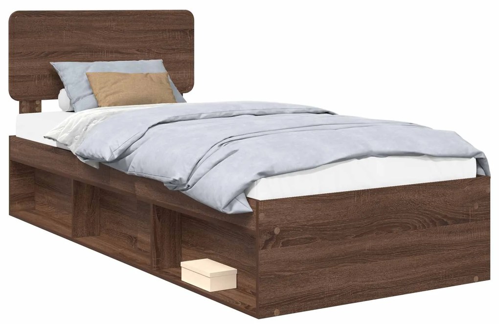 vidaXL Σκελετός Κρεβατιού Καφέ δρυς 90 x 190 cm Στερεά ξυλεία πεύκου