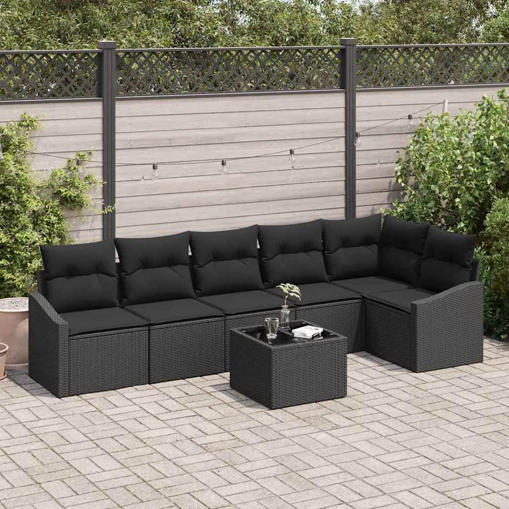vidaXL Σετ Καναπέ Κήπου 7 pcs Μαύρο Πολυ ράταν