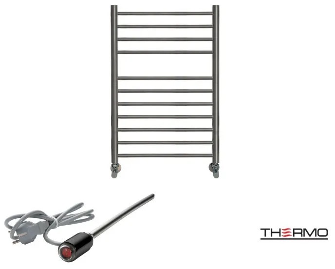 Thermo BELLAVIA Θερμαινόμενη πετσετοκρεμάστρα από ανοξείδωτο χάλυβα με ηλεκτρική λειτουργία, 75x50cm Black Brushed PVD