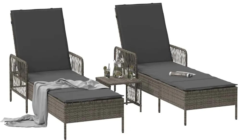 vidaXL Ξαπλώστρα 2-πρόσωπο 2 pcs Γκρι 35 x 35 x 32 εκ. συνθετικό ρατάν
