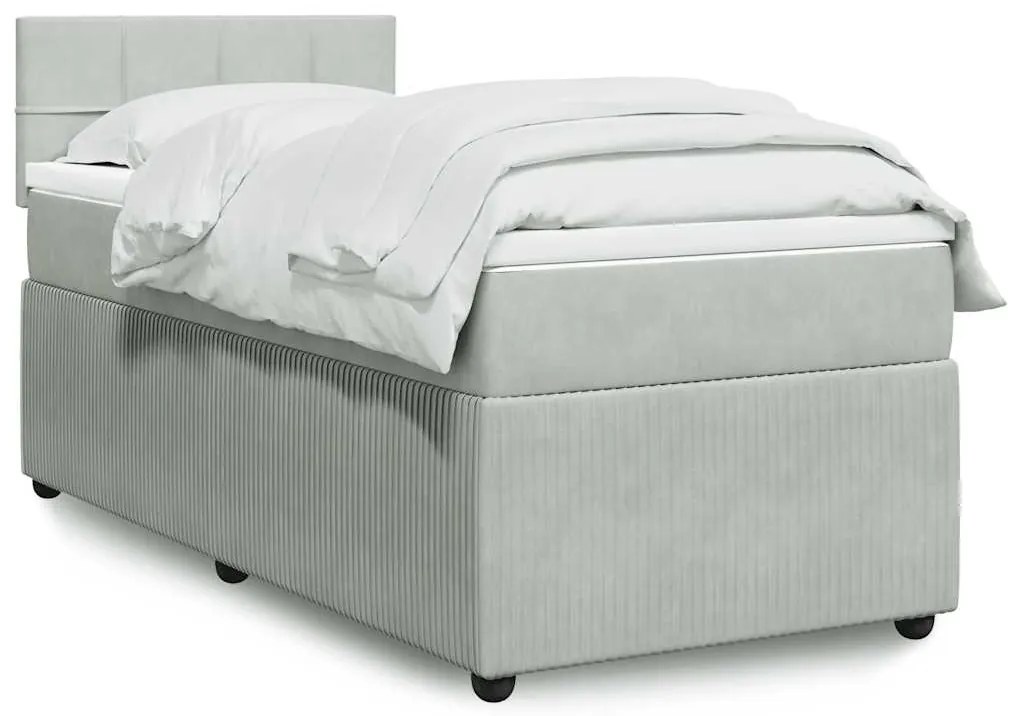 vidaXL Κρεβάτι Boxspring με Στρώμα Ανοιχτό Γκρι 80x200 εκ. Βελούδινο